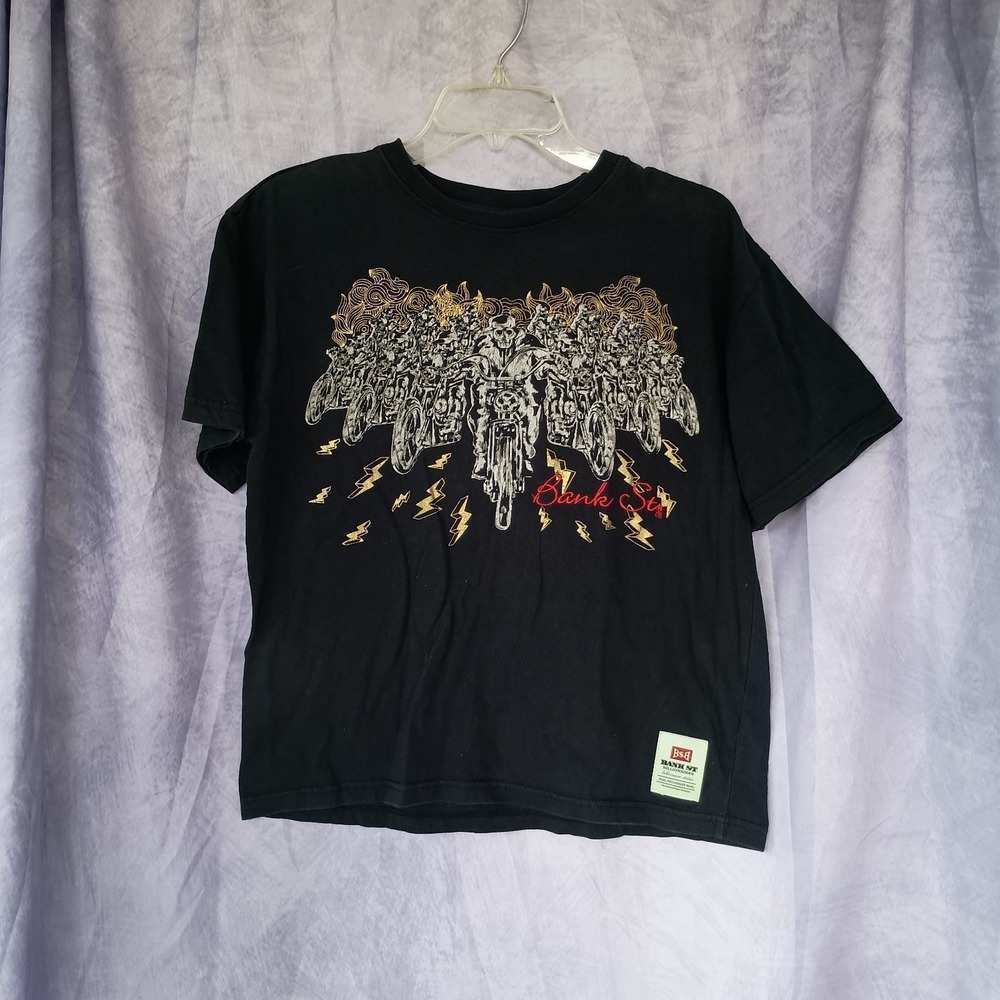 Bank St. Billionaires Skeleton Biker Graphic Tee Youth 12/14 Black Streetwear